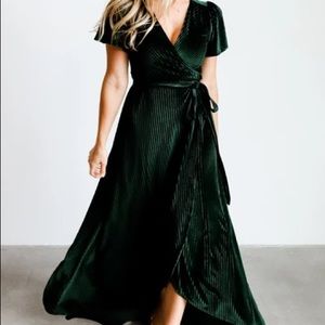 Baltic Born ANDI EMERALD RIBBED VELVET WRAP DRESS